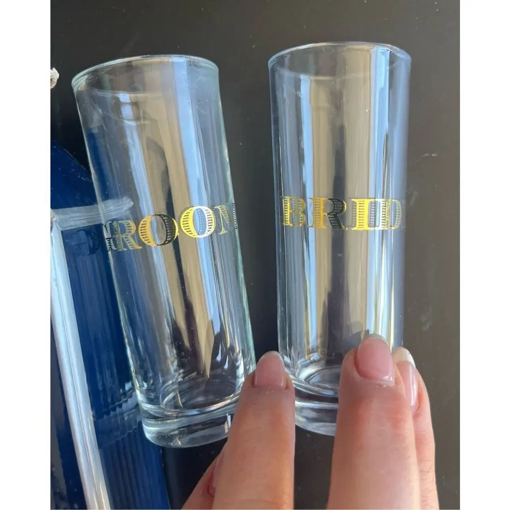 Slant Collections Creative Brands Bride and Groom Set of 2 Shot Glasses 2 Oz NEW